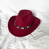 abordables Chapeaux de fête-chapeau de cowboy western blanc pour femmes et hommes, chapeau de cowboy bouclé avec fedora en cuir, chapeau de cavalier toca toca