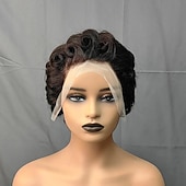 billiga Perukfronter av äkta hår, med nät-13x4 pixie cut peruk människohår blekta knutar spets frontal pixie peruk med baby hår lockigt bob kort pixie cut spets peruk