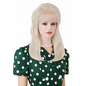 billige Historiske parykker-Retro blond lue 50-60-70-tall bikube gull bølgete lue kvinner med pannelugg stor bouffant kostyme-lue karneval fest daglig bruk ikke inkludert briller halloween-luer