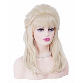 billige Historiske parykker-Retro blond lue 50-60-70-tall bikube gull bølgete lue kvinner med pannelugg stor bouffant kostyme-lue karneval fest daglig bruk ikke inkludert briller halloween-luer