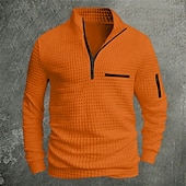 お買い得  メンズクラシックポロ-男性用 ワッフルポロシャツ Pullover スポーツ デイリーウェア クォータージップ 長袖 ファッション 快適 カラーブロック ポケット ジッパーを閉める 春 &amp; 秋 レギュラー ブラック ホワイト ブルー オレンジ ワッフルポロシャツ