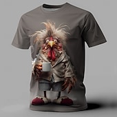 economico Magliette con stampa animale-Per uomo Gallo Divertente Maglietta Manica Corta maglietta Stampa 3D Girocollo Camicia Retrò Vintage Casual Stile da Strada Sport all&#039;Aperto Ferie Uscire Marrone Scuro Verde scuro Verde Primavera