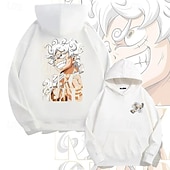 olcso Rajzfilm- és filmfigura grafika-One Piece Majom D. Luffy Luffy Gear 5 Kapucnis felsőrész Pullover Nyomtatott Elülső zseb Grafikus Kompatibilitás Páros Férfi Női Felnőttek Álarcos mulatság Forró bélyegzés Parti Alkalmi / Napi