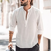 economico Camicie Popover da Uomo-Per uomo Camicia Camicia popover Camicia Estiva Camicia casual Camicia da Spiaggia Nero Bianco Verde chiaro Azzurro Manica Lunga Semplice Colletto alla coreana Vacanza Camicia hawaiana Bottonato