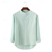 economico Camicie Popover da Uomo-Per uomo Camicia Camicia popover Camicia Estiva Camicia casual Camicia da Spiaggia Nero Bianco Verde chiaro Azzurro Manica Lunga Semplice Colletto alla coreana Vacanza Camicia hawaiana Bottonato