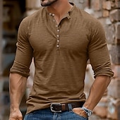 olcso Alkalmi Henley póló-Férfi Henley ing Tee Top Hosszú ujjú ing Hosszú ujj Tömör szín Divat Napi Gombok Henley Szabadtéri Hétköznapi Nyár Sötétbarna Stétszürke Sötétvörös Henley póló