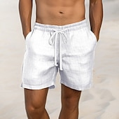 baratos Clássico-Homens Calção Shorts de linho Shorts de verão Bolsos Com Cordão Cintura elástica Tecido Conforto Respirável Curto Casual Diário Feriado Moda Estilo Clássico Preto Branco