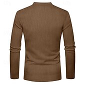 preiswerte Lässiges Henley-T-Shirt-Herren T-Shirt mit Knöpfen T Shirt Cordhemd Henley Hemd Langarm Henley Frühling &amp; Herbst Einfach Mode Designer Basic Urlaub Straße Ausgehen Schwarz Wein Braun Top T-Shirt für Herren