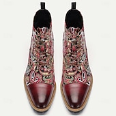cheap Premium Leather Boots-Men&#039;s Premium Leather Floral Oxford Boots – Vintage Paisley Design, Bohemian Lace-Up Ankle Boots for Casual &amp; Formal Occasions
