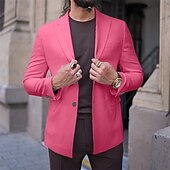 abordables Blazers pour hommes-Homme blazer Entreprise Soirée Cocktail Fête de Mariage Mode Décontractées Printemps &amp; Automne Polyester Couleur unie Bouton Poche Confortable Boutonnage Simple veste Rose Claire Jaune Rose Claire