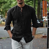 voordelige heren overhemd met knopen-Voor heren Overhemd Overhemd met bandkraag Zomer overhemd Overhemd met knopen Normaal shirt Zwart Wit Lange mouw Effen Band Kraag Dagelijks Vakantie Kleding Katoen Katoenmix Modieus Casual Comfortabel
