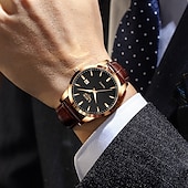voordelige Quartz-horloges-LIGE Heren Quartz Horloge Zakelijke Datum Waterdichte Leren Strap Horloge