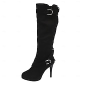 levne Módní boty-Dámské Boty Semišové boty Jehlové podpatky Slouchy boty Venkovní Denní Pevná barva Boty do lýtka Vysoký úzký Oblá špička Elegantní Vinobraní Sexy PU Zip Černá Šedá