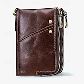 cheap Wallets-Men&#039;s Wallet Credit Card Holder Wallet Leather Cowhide Office Shopping Daily Rivet Zipper Large Capacity RFID Blocking Solid Color Black Red Brown