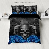 cheap Duvet Cover Sets-Gothic Cool Skull Floral Print 3-Piece Duvet Cover Set Bedding Set - Unique and Artistic Design - Includes Duvet Cover and Pillowcases - Soft and Durable Fabric - Perfect for Adding an Edgy Touch to Your Bedroom Decor