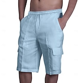 baratos Clássico-Homens Bermuda Cargo Calção Shorts de linho Shorts de verão Shorts de praia Com Cordão Cintura elástica Bolso multi Tecido Comprimento do joelho Praia Havaiana Casual Preto Branco Sem Elasticidade