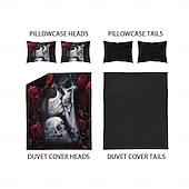 cheap Duvet Cover Sets-Gothic Cool Skull Floral Print 3-Piece Duvet Cover Set Bedding Set - Unique and Artistic Design - Includes Duvet Cover and Pillowcases - Soft and Durable Fabric - Perfect for Adding an Edgy Touch to Your Bedroom Decor