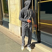 economico Tute basic-Per uomo Felpa con cappuccio Tuta Da Ginnastica Tuta da ginnastica Nero Bianco Verde militare Cachi Grigio scuro Con cappuccio Liscio A cordoncino 2 pezzi Tasca frontale Sportivo Giornaliero Per