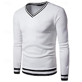cheap Basic T shirts-Men&#039;s T Shirt Pullover Sweatshirt Knit Tee Long Sleeve V Neck Winter Spring &amp;  Fall Solid Color Knitwear V Neck Casual Daily Dark Grey White Black Top Tee for Men