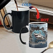 abordables Tazas-Taza que cambia de color, taza de café de cerámica con ilusión 3D que cambia de color con forma de tiburón, taza de café sensible al calor de 11 oz que cambia de color, linda taza de regalo de