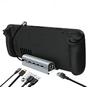 abordables Concentradores USB-Estación de acoplamiento hub usb-c 6 en 1, base de vapor, lan, hdmi, compatible con 4k hdmi, gigabit ethernet, 60w, pd, puertos usb 3,0