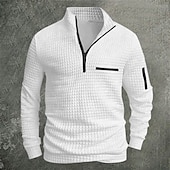お買い得  メンズクラシックポロ-男性用 ワッフルポロシャツ Pullover スポーツ デイリーウェア クォータージップ 長袖 ファッション 快適 カラーブロック ポケット ジッパーを閉める 春 &amp; 秋 レギュラー ブラック ホワイト ブルー オレンジ ワッフルポロシャツ