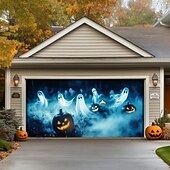 Halloween Door Decorations Outdoor Halloween Garage Door Cover Ghosts Banner Pumpkin Skeleton Outside Large Backdrop Decoration for Holiday Outdoor Garage Door Home Wall Decorations 19