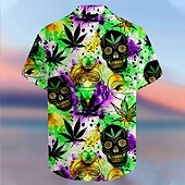 お買い得  熱帯植物-男性用 スカル アロハシャツ ボタンアップシャツ 半袖 シャツ 襟付きシャツ ハワイアン カジュアル バケーション パーティーイブニングウェア 日常 グリーン S M L