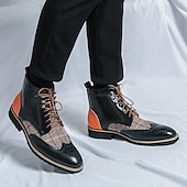 levne Dámské boty-pánské boty z umělé kůže a kostkované brogue, šněrovací kotníkové boty ve vintage stylu s detaily na konci křídel pro formální i běžné nošení