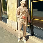economico Tute basic-Per uomo Felpa con cappuccio Tuta Da Ginnastica Tuta da ginnastica Nero Bianco Verde militare Cachi Grigio scuro Con cappuccio Liscio A cordoncino 2 pezzi Tasca frontale Sportivo Giornaliero Per