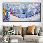 お買い得  風景画-ミンチュラ 手作り スキーリゾート 風景 油絵 キャンバス 壁アート 装飾 モダン 抽象画 家の装飾用 ロール フレームなし 未伸張 絵画