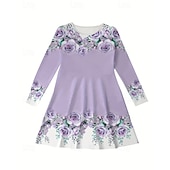 cheap 3D Flower Dress-Easter Girls' 3D Floral Graphic Dress Long Sleeve Summer Spring Vacation Daily Holiday Princess Beautiful Sweet Kids 4-12 Years Casual Dress A Line Dress Knee-length Regular Fit