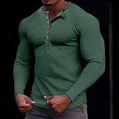 tanie Casualowa koszulka Henley-100% bawełniana męska koszulka henley koszulka z długim rękawem koszula z długim rękawem jednolity kolor modny codzienny guziki henley outdoor casual lato ciemnobrązowy wojskowa zieleń ciemnoszary henley t-shirt