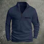 お買い得  メンズクラシックポロ-男性用 ワッフルポロシャツ Pullover スポーツ デイリーウェア クォータージップ 長袖 ファッション 快適 カラーブロック ポケット ジッパーを閉める 春 &amp; 秋 レギュラー ブラック ホワイト ブルー オレンジ ワッフルポロシャツ