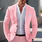preiswerte Herren Klassische Blazer-Herren Abschlußfeier Blazer Geschäft Cocktailparty Hochzeitsfeier Mode Lässig Frühling &amp; Herbst Polyester Einfarbig Knöpfe Tasche Bequem Einreihig Blazer Hellrosa Gelb Rosa Königliches Blau