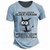 billiga Roliga T-shirts för män-Herr Grafisk Katt Slogan T-shirt Kortärmad T-shirt 3D-tryck Rund hals Skjorta Retro / vintage Ledigt Gatustil Gata Utomhussport Ledigt Ljusblå Kaki Vår &amp; sommar Kläder S M L XL 2XL 3XL