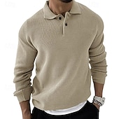 cheap Men&#039;s Pullover Sweater-Men&#039;s Pullover Sweater Jumper Knit Sweater Ribbed Knit Regular Knitted Plain Lapel Fashion Basic Daily Wear Date Clothing Apparel Fall &amp; Winter Black Khaki S M L