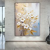 cheap Landscape Paintings-Handmade Oil PaintingCanvasWall Art DecorationAbstract Knife PaintingFlowers WhiteFor Home Decor Rolled Frameless Unstressed Painting