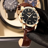 voordelige Quartz-horloges-LIGE Heren Quartz Horloge Zakelijke Datum Waterdichte Leren Strap Horloge