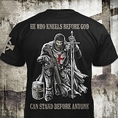  T-Shirt Uomo 'Chi Si A ginocchia Davanti a Dio Può Stare In Piedi Davanti a Chiunque' Guerriero Cavaliere Fede Maglietta Grafica a Maniche Corte