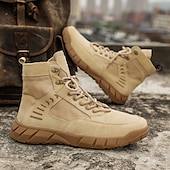 baratos Botas de combate-Homens Botas Botas de trabalho Couro Lona Confortável Antiderrapante Com Cadarço Amêndoa Cáqui