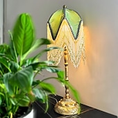 cheap Bedside Lamp-LED Table Lamp 3-Color Light Source Tassel Retro Fabric Bedside Lamp Premium Classic Victorian Style Nightstand Lamp with Beaded Fringe Trim for Bedroom Study 110-240V