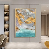 preiswerte Abstrakte Gemälde-Folienölgemälde, handgemalte abstrakte Goldfoliengemälde, handgemachte reich strukturierte Acrylmalerei, Wandkunst, handgemaltes Kunstwerk, Ölgemälde für Wohnzimmer, Büro, Wanddekoration,