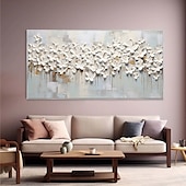 preiswerte Blumen-/Botanische Gemälde-handgemachtes großes 3D-Blumenölgemälde auf Leinwand, handgemaltes weißes Kirschblütengemälde, großes Wandkunstgemälde, handgemachtes Palettenmessergemälde, strukturiertes Acrylgemälde,