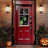 billige Halloween dørdeksler-halloween dørdekorasjoner halloween dørdeksler hekser dør billedvev dør gardin dekorasjon bakteppe dør banner for inngangsdør gårdshus ferie fest innendørs utendørs dekor forsyninger