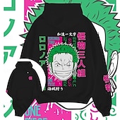 billige Tegneserie- og filmkaraktergrafikk-One Piece Roronoa Zoro Hattetrøje Pullover Trykt mønster Graphic Til Par Herre Dame Voksne Maskerade Varmstempling Fest Fritid / hverdag