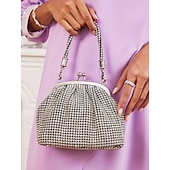 cheap Clutches &amp; Evening Bags-Women&#039;s Rhinestone-Embellished Evening Clutch Bag with Silver Chain Handle, Elegant Purse for Weddings and Formal Events