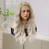 economico Parrucche lace sintetiche-Parrucca in pizzo sintetico Riccio Stile 26 pollice Marrone con riflessi dorati Parte di mezzo Parte anteriore in pizzo 13x5x1 Parrucca Per donna Parrucca Marrone chiaro