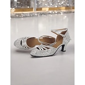 economico Scarpe per balli latini-scarpe da ballo latino da donna con brillantini dorati, lacci e cinturini incrociati - eleganti calzature da ballo da sala