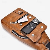 levne Pánské tašky-pánská hnědá crossbody kabelka z umělé kůže s mnoha kapsami na zip a nastavitelným popruhem, stylová a funkční pro každodenní použití